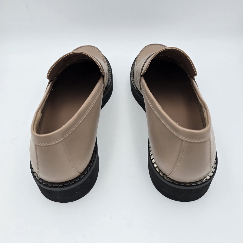 BCBGeneration Taupe Leather Loafers with Chain-Trim Sole - Picture 8 of 16